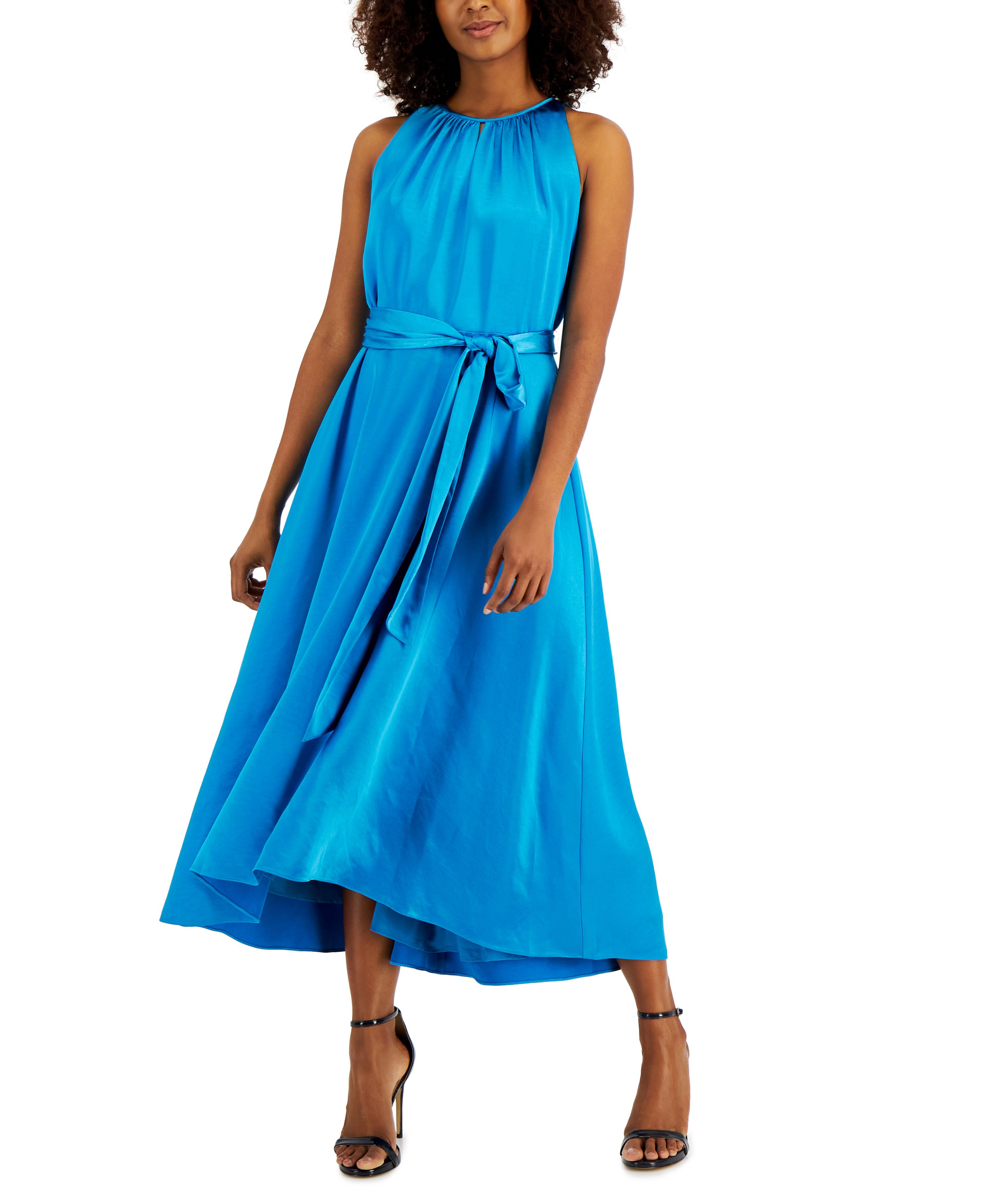 Anne Klein Womens Halter Neck Midi Dress Tropical Blue 8